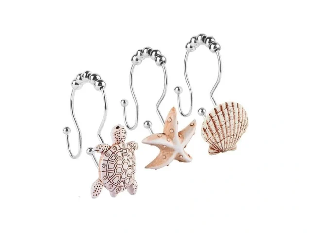Double Shower Curtain Hooks 12pcs Seashell Shower… Code