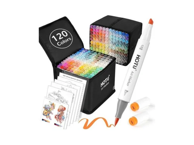 Hotu Alcohol Markers Brush Tip-120 Colors Dual Tip… Code