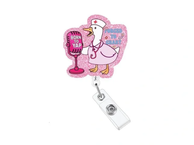 Cute Pink Silly Goose Badge Reel With Alligator… Code