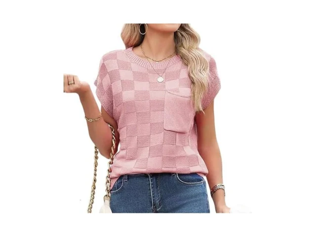 Women S Cap Sleeve Knitted Tops Casual Crew Neck… Code