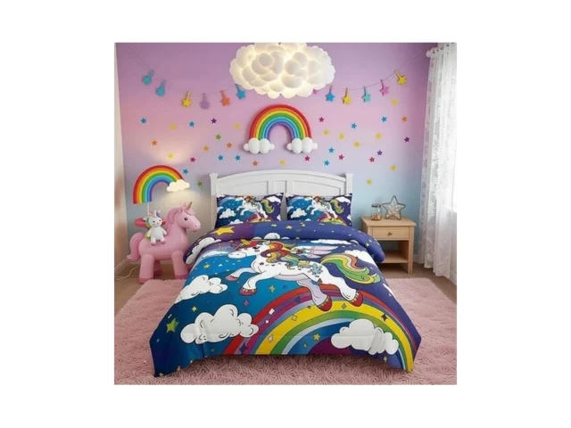 Helloosuu Unicorn Comforter Set – 5pcs Bedding Set… Code