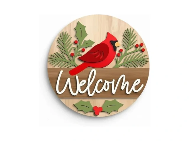 Handcrafted Cardinal Pine Welcome Door Hanger Sign… Code