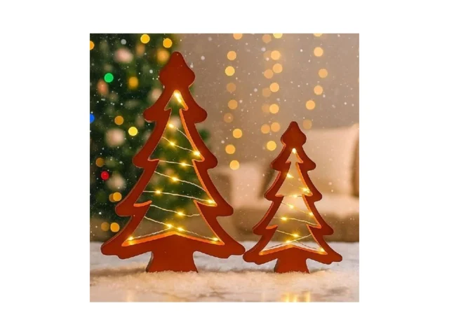 Qoyntuer 2pack Wooden Tabletop Christmas Trees With… Code