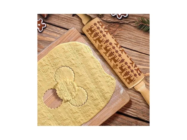 Embossed Wooden Rolling Pin Natural Wood With… Code