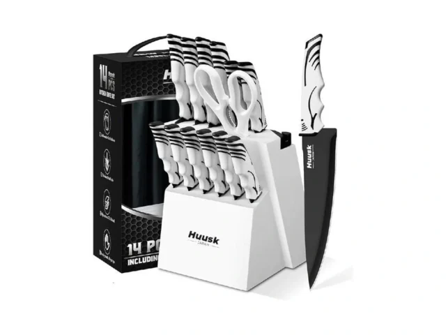 Huusk Knife Block Set With Sharpener – White… Coupon