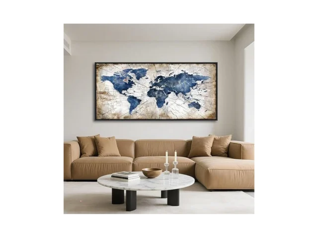 World Map Canvas Wall Art Navy World Maps For Wall… Coupon