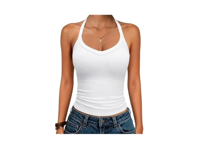 Anrabess Women Halter Tank Crop Tops V Neck… Code