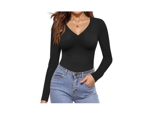 Ekouaer Long Sleeve Shirts For Women Fashion V Neck… Code