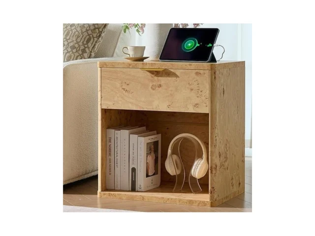 Awescuti Burl Finish Nightstand With Charging… Code