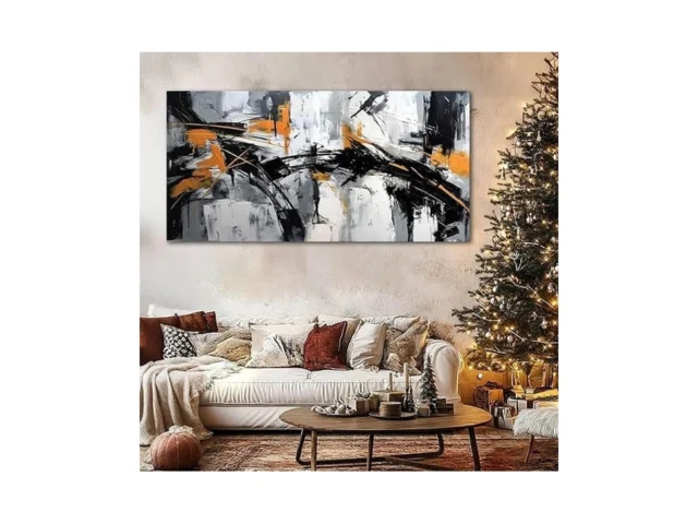 Large Abstract Canvas Wall Art Black And Orange… Coupon