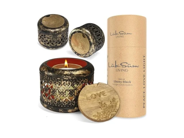 Candle Gift Set Of 3 In Ebony Black Brushed Gold… Coupon