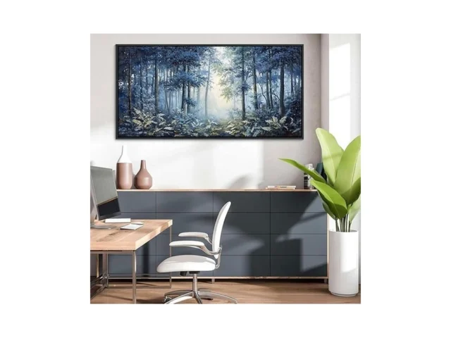 Forest Canvas Wall Art For Living Room – Navy Blue… Coupon