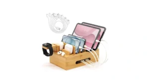 Bamboo Charging Station With Watch Stand Desktop… Code