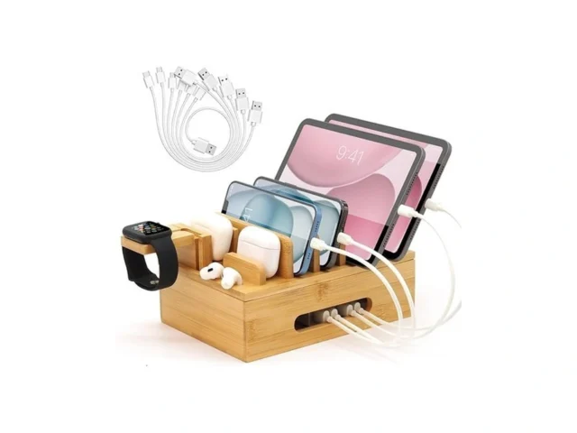 Bamboo Charging Station With Watch Stand Desktop… Code