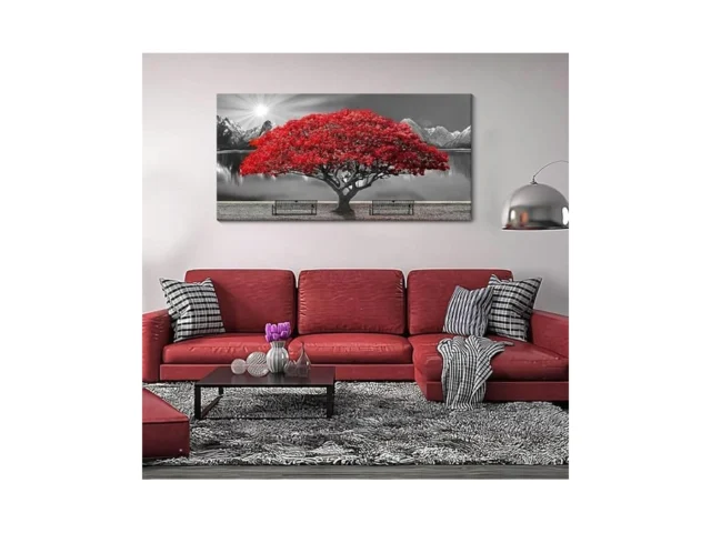 Mofutinpo Black And White Red Tree Wall Art Canvas… Coupon