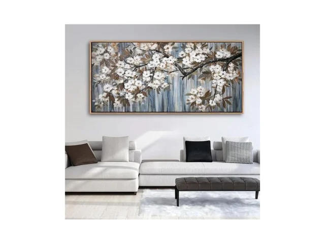 Large Canvas Framed Wall Art White Flowers Modern… Coupon