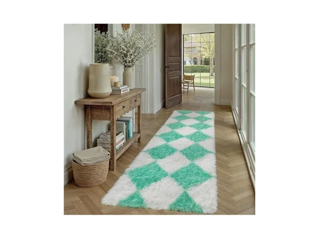 Hugear Checkered Runner Rug 2×6 Bedroom Green And… Code