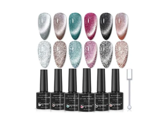 Supwee Reflective Glitter Cat Eye Gel Nail Polish… Code