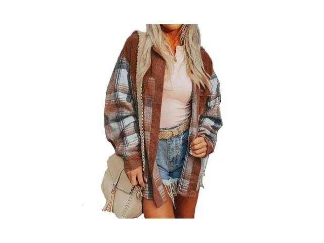 Corduroy Shirt Women Plaid Corduroy Shackets Long… Code
