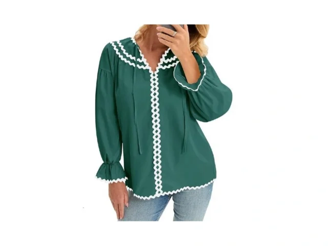 Cicy Bell Womens Ruffle Puff Sleeve Blouse V Neck… Code