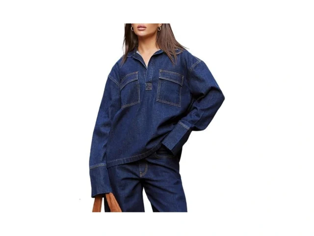 Womens Denim Top Pullover Long Sleeve V Neck Jean… Code