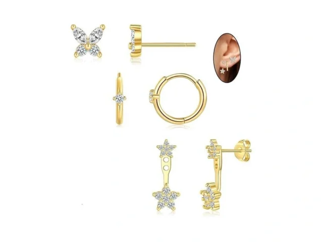 Zru 3 Pairs Gold Stud Hoop Huggie Earrings Set For… Coupon