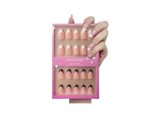 Ocean Pearl Press On Nails 64pcs Black White French… Code