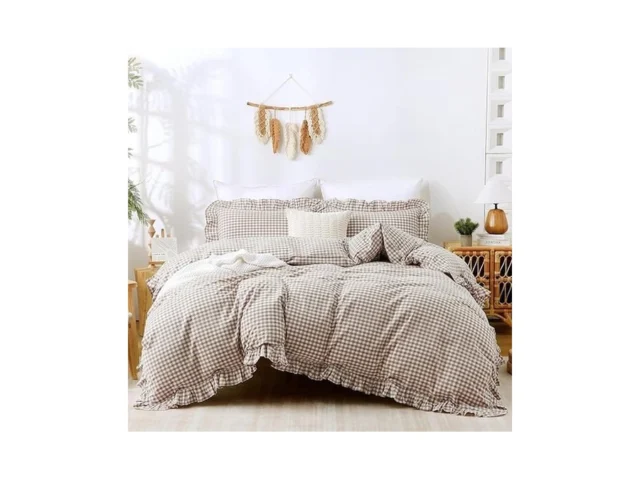 Tocomoa Tan Gingham Duvet Cover Bedding Set 100… Code