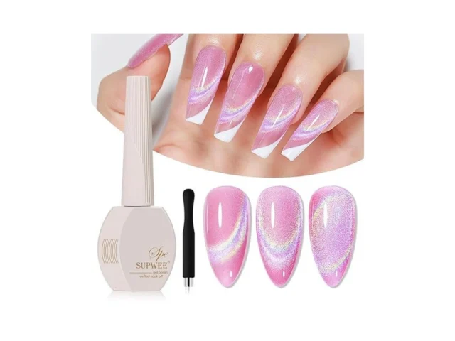 Supwee Pink Rainbow Cat Eye Gel Nail Polish Glitter… Code