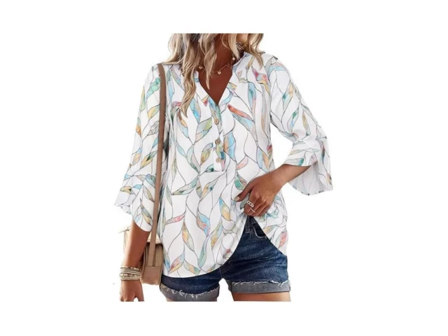 Lookboho Boho Tops For Women 3 4 Sleeve Peplum Leaf… Code