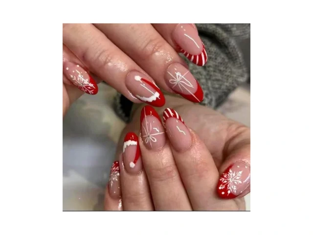 Lukeki Press On Nails Almond Christmas French Tip… Code