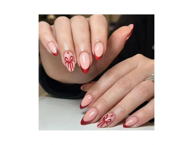 Lukeki Press On Nails Almond Christmas French Tip… Code