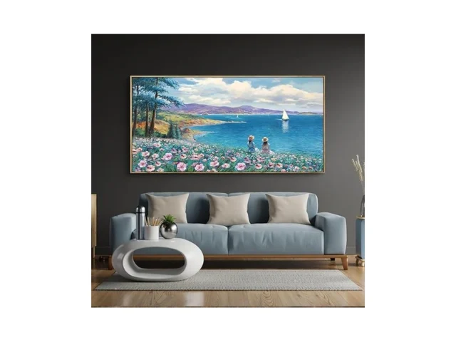 Xlsjerst Landscape Wall Art – Blue Ocean Pink… Coupon