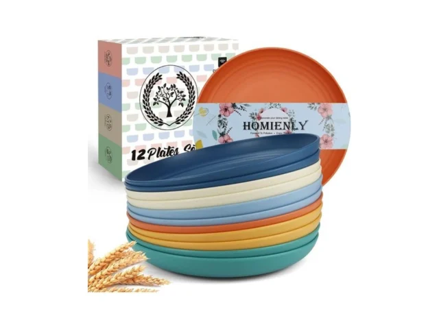 Homienly Wheat Straw Plates 12-pieces Unbreakable… Code
