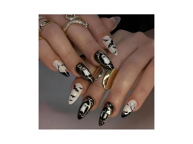 Halloween Medium Press On Nails Almond Fake Nails… Code