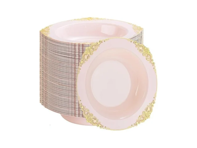 Joyido 100pcs Pink Plastic Bowls – 12 Oz Pink Gold… Code