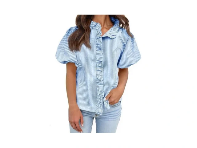 Tankaneo Womens Short Puff Sleeve Button Down… Code