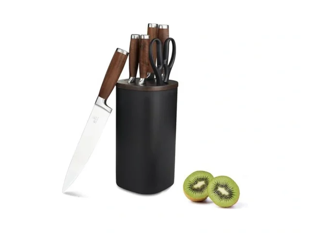 Knife Block Set Walnut Handle 7-piece Black Kitchen… Code