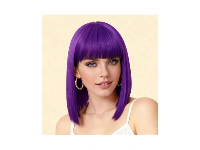Siswin Purple Wig With Bangs Short Straight Wigs… Code