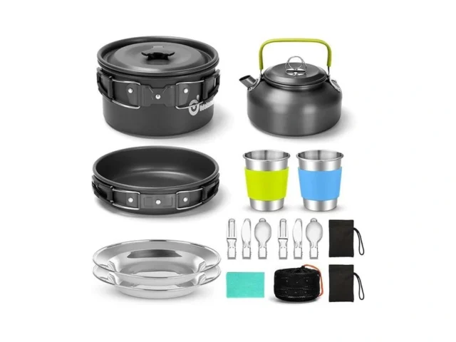 Odoland 15pcs Camping Cookware Mess Kit Non-stick… Code