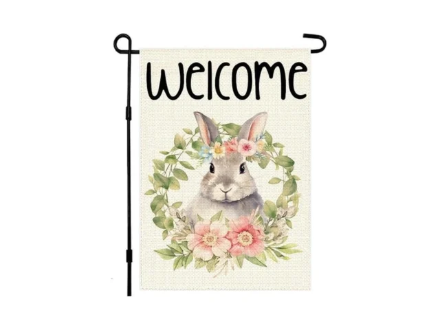Happy Easter Wreath Bunny Garden Flag 12×18 Inch… Code