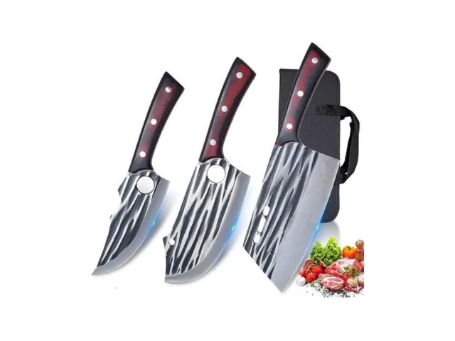 Butcher Knife Set With Bag Meat Cleaver Full Tang… Code