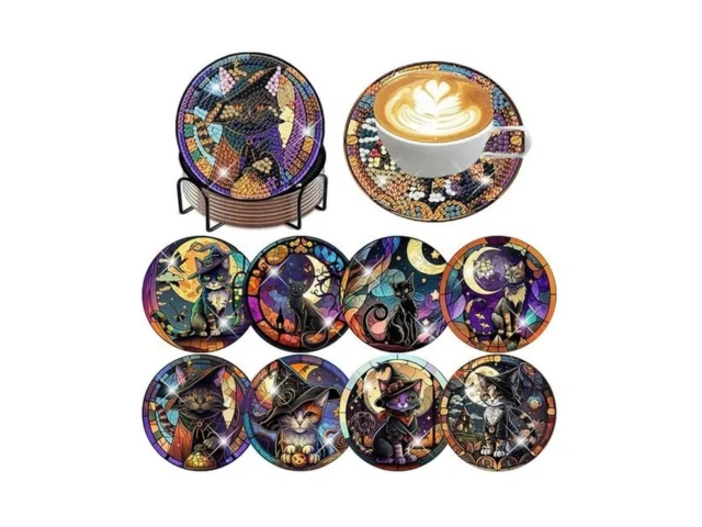 Ijbnhd 8 Pcs Cat Diamond Art Coasters Kit Black Cat… Code