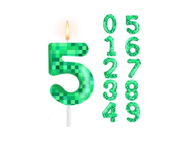 Green Pixel Birthday Number 5 Cake Candles Green… Code