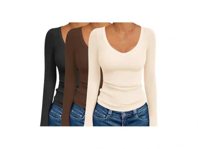 Ekouaer 3 Pack Long Sleeve Shirts For Women Deep V… Code