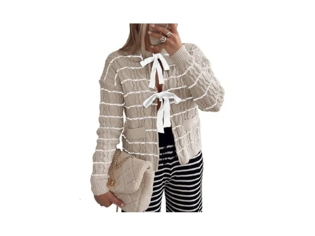Saodimallsu Womens Striped Tie Front Cardigan… Code