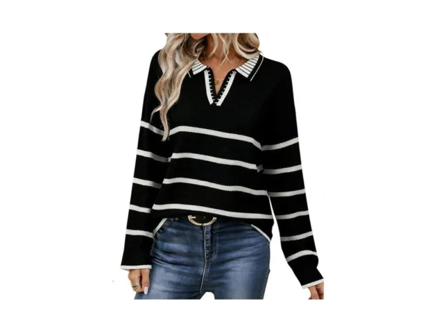 Women S Polo Sweater Long Sleeve V Neck Striped… Code