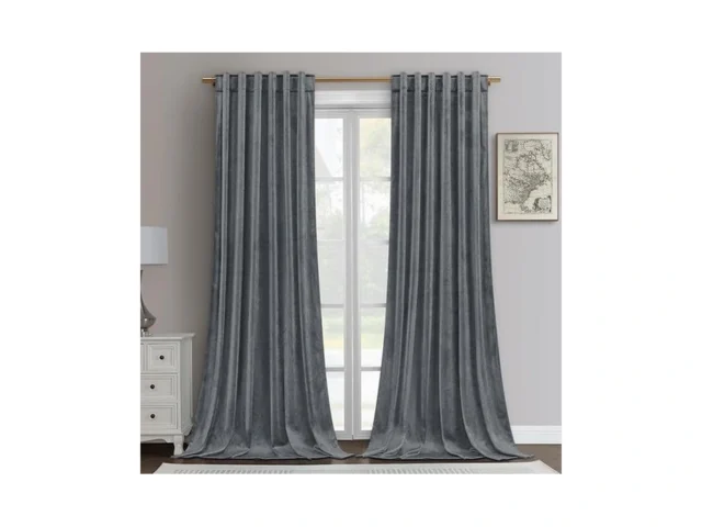 Homeideas Grey Velvet Blackout Curtains 52 X 108… Code
