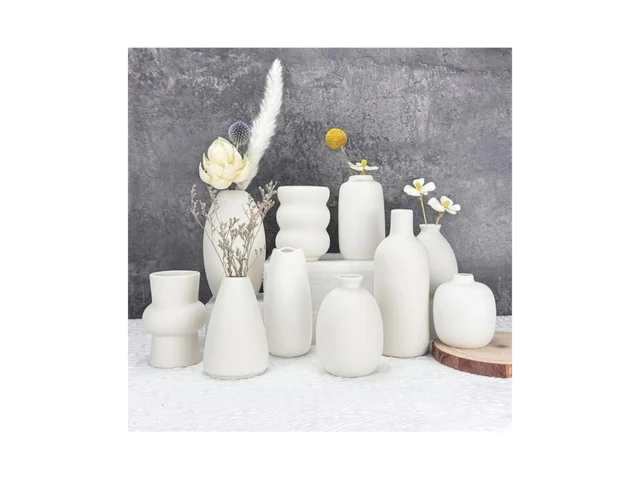 White Vases Set Of 10 Small Ceramic Flower Vases… Code