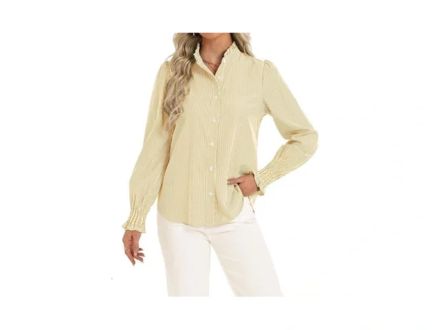 Funlingo Womens Smocked Cuffed Striped Boyfriend… Code